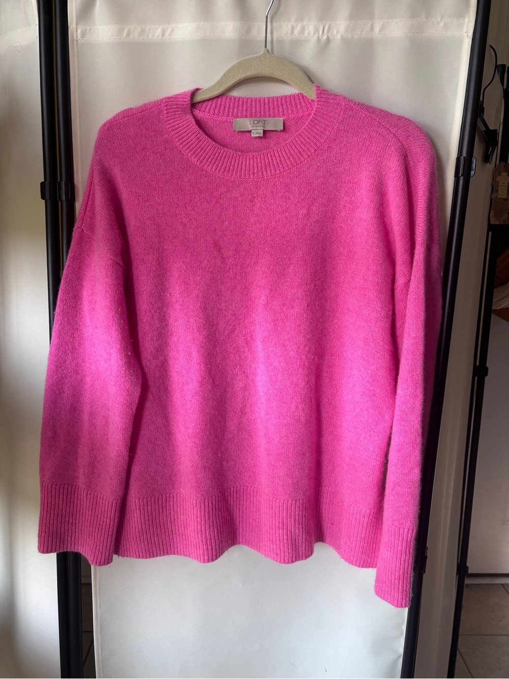 LOFT 100% Cashmere Bright Pink Cozy Crewneck Sweater